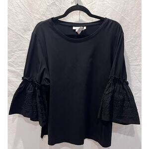 Chico's Shirt Ruffle Trim Sleeve Top Black Size XXL Boho Casual Preppy
